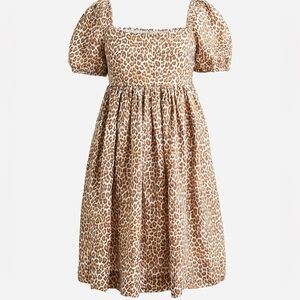 J Crew Linen Cupro Leopard Print Puff Sleeve Dress women’s size 4